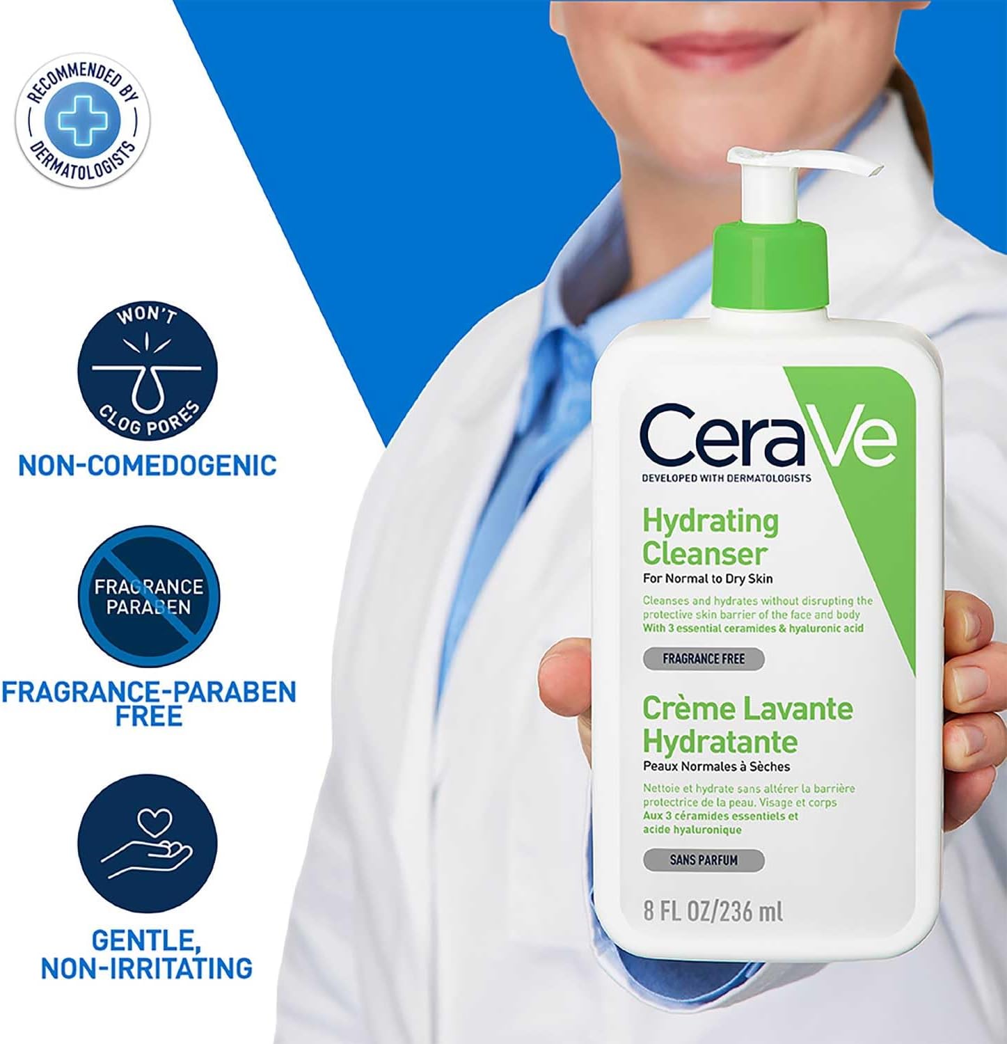 Cleanser Face - Limpiador hidratante CeraVe, 236 ml, gel